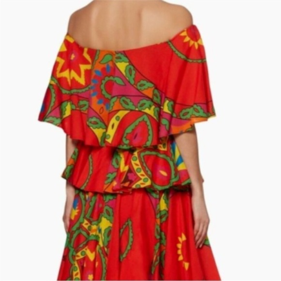 New RHODE Red Floral Print Tiered Midi Dress *FLAW* zipper needs replacing - Picture 7 of 13